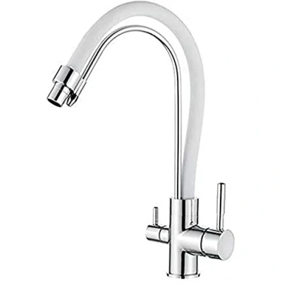Imagen de Ibergrif M22122 3, Grifería para Fregadero de Cocina Osmosis con Caño Flexible y Doble Mango, Pulverizador 3 en 1 Purificador Filtro Aguay Cocina, Blanco