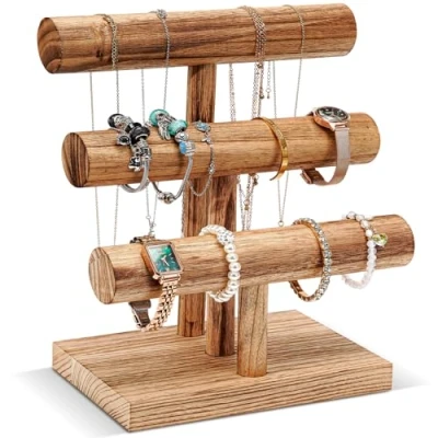 Imagen de Procase Soporte para Pulseras, 3 Niveles Torre Organizadora de Madera Joyería Estante Almacenamiento Venta Relojes Pulseras Natural