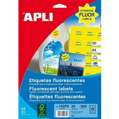 Imagen de APLI 10370 Etiquetas amarillo fluorescente permanentes estrella Ø 35 mm 20 hojas