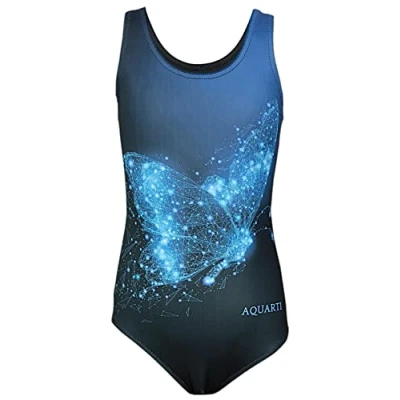 Imagen de Aquarti Bañador con un Estampado para Niñas, Azul Mariposa/Negro, 170