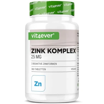 Imagen de zinc Complex 25mg 365 Comprimidos Con 3 formas bioactivas de (bisglicinato zinc, gluconato citrato zinc) Suministro para 1 año Altamente dosificado Vegano