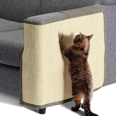 Imagen de Navaris Rascador para Gatos Protector Esquina de sofá o sillón Afilador uñas sisal Mascotas el Lado Izquierdo en marrón