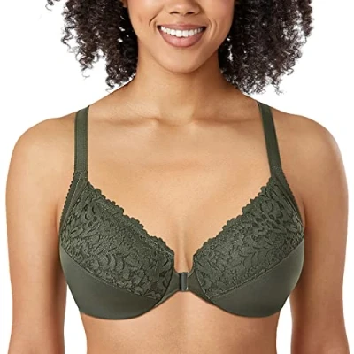 Imagen de DELIMIRA Sujetador de Encaje Cierre Frontal Talla Grande con Aros para Mujer Verde Hiedra 110C