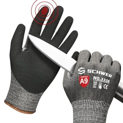 Imagen de Schwer guantes anticorte de grado 9, duraderos, pueden utilizarse como trabajo, adecuados para reparación automóviles, fabricación vidrio, grabado y otros usos.(negro, M)