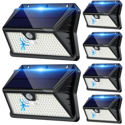 Imagen de Giliwosy Luz Solar Exterior,【6 Paquete/3 Modos】 Luces Solares con Sensor Jardin de Movimiento 185 LED Focos Exterior IP65 Impermeable para Jardín, Garaje, Patio, Puertas (Blanco Frío)
