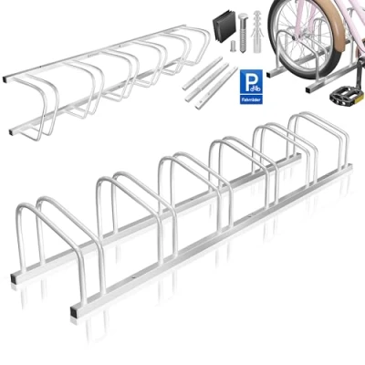 Imagen de KESSER® Soporte para Bicicleta con Placa de Aparcamiento, múltiple Distancia Rueda 37 cm neumáticos 30 65 mm, 6 Bicicletas