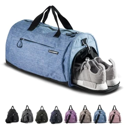 Imagen de Fitgriff® Bolsa Deporte V1 Mujer y Hombre Bolso de Gimnasio con Compartimento para Zapatos Humeda, Viaje, Entrenamiento Gym Bag (Small, Light Blue)