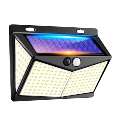 Imagen de COLBOR Luz Solar Exterior, Lampara Focos de Pared 208 LED con Detector Movimiento Farola 3 Modos 270 Impermeable IP65 para Patio Jardín, Jardin Exterior Foco