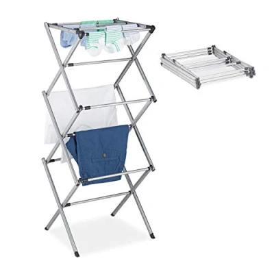 Imagen de Relaxdays Tendedero Vertical Plegable, Extensible, 11 Barras, 6 Niveles, Secador Ropa, Metal, 1 Ud, 106x38 cm, Gris, Hierro