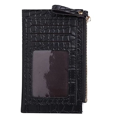 Imagen de Moda Hit Color Mini Monedero Cartera Patrón Cocodrilo Mujeres PU Tarjetero, Negro, 11CM*8CM*4CM