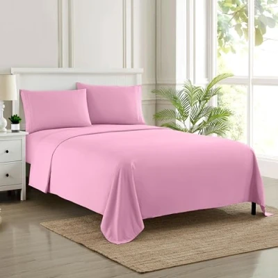 Imagen de Sweet Home Collection 1800 Hilos, Microfibra cepillada Suave de Calidad egipcia Juego Ropa Cama Lujo encimera, sábana Bajera, 2 Fundas Almohada, Encuentra Doble, Rosa, Rey, 4