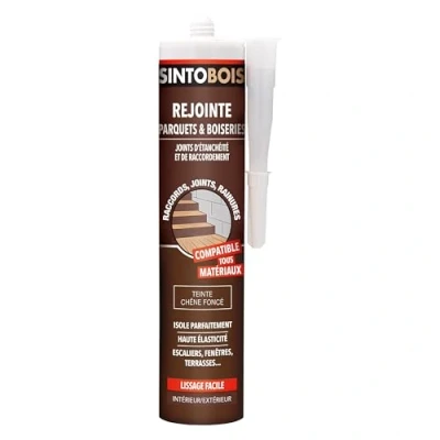 Imagen de Sinto Junto con parquet y carpintería Impermeabilización conexión Compatible todos los materiales Aislamiento perfecto Alta elasticidad Suavizado fácil Tinte roble oscuro 310 ml