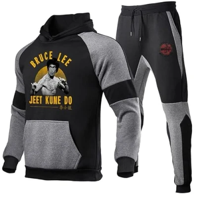 Imagen de Bruce Lee Chándal Conjunto Kung Fu Arte Marcial 3D Impreso Sudadera con Capucha y Pantalón de Dos Piezas para Unisex