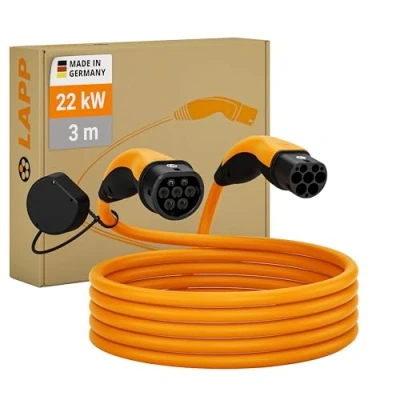 Imagen de Lapp Mobility EV Cable de Carga Tipo 2, 22 kW/Liso / 32 A/Trifásico/Cable para Coches eléctricos/Modo 3 3m