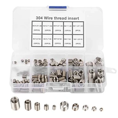 Imagen de 150 piezas M3 M4 M6 M8 M10 M12 304 Inserto de reparación rosca alambre acero inoxidable Enroscado helicoidal Tornillo Kit surtido con caja plástico