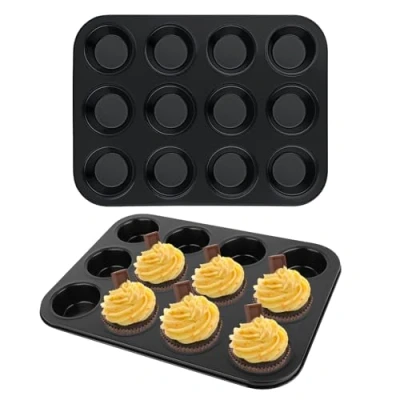Imagen de 12 Molde para Magdalenas 2pcs (35x26x3 cm) Bandejas Hornear Moldes de Pasteles Horneado Bandeja Muffins Antiadherente Horno, Negro