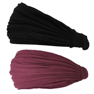 Imagen de CHARM Hombre Cinta De Correr Bandana Pelo Pañuelos Diadema Mujer Elastica Negro, Granata Paquete 2 M
