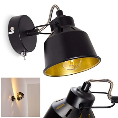 Imagen de aplique Safari, regulable de metal en negro/oro, 1 luz, x casquillo E14, spot pared diseño retro/vintage, sin bombilla(s)