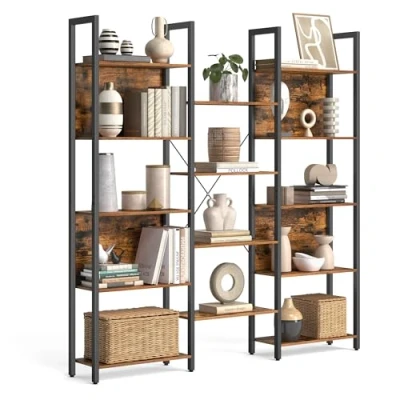 Imagen de VASAGLE Librería, Estantería de Almacenamiento, con 14 Estantes, Marco Metal, para Sala Estar, Estudio, Oficina, Estilo Industrial, 24 x 158 166 cm, Marrón Rústico y Negro LLS107B01