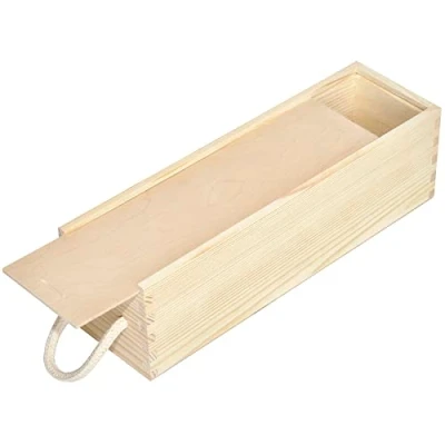 Imagen de Creative DECO Caja Madera Vino Tapa Deslizante y Cuerda 1 Botella 35,5 x 10,5 cm Perfecta para Regalo Decorar Decoupage Almacenamiento Decoración Manualidades Navidad