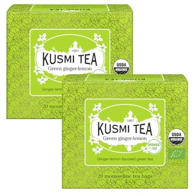 Imagen de Kusmi Tea Juego de 2 Cajas Té Verde Jengibre Limón Orgánico Mezcla con y Disfrutar Caliente o Hielo 2x20 Bolsas