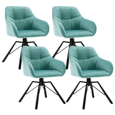 Imagen de WOLTU 4X Sillas de Comedor Giratorias Cocina Tapizadas en Terciopelo Suave Ergonomicas con Respaldo y Brazos para Salón Dormitorio Patas Metal, Turquesa, BH365ts 4
