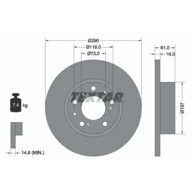 Imagen de TEXTAR 92042900 Disco de freno 290 16 05/10 118 macizo sin cojinete rueda, perno sujeción buje rueda