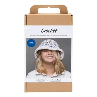 Imagen de Creativ Kit de manualidades ganchillo, azul, natural claro, amarillo, sombrero pescador grueso, 1 paquete