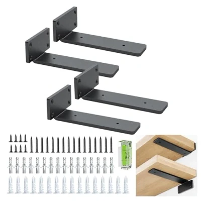 Imagen de Soportes Para Estantes, 4 Piezas De Estantes Industriales Resistentes 15 Cm/6 Pulgadas, En L Metal Negro Soporte DIY(5 Mm Espesor)