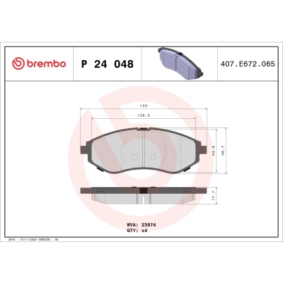 Imagen de BREMBO P 24 048 Juego de pastillas freno excl. contacto avisador desgaste sin accesorios CHEVROLET: Aveo / Kalos Hatchback