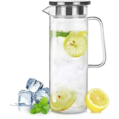 Imagen de HwaGui Jarra de Agua Cristal Borosilicato Jarras Vidrio con Tapa Acero Inoxidable 1,2 litros