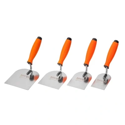 Imagen de Mivos juego de 4 paletas yeso 60 mm, 80 100 120 acero inoxidable, espátula con mango suave, para trabajos mampostería, fabricado en la UE