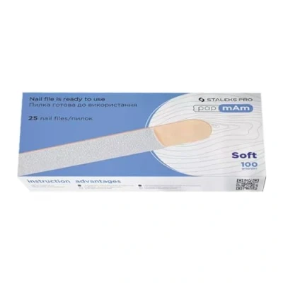 Imagen de Lima de uñas desechable color blanco papmam (capa espuma suave) sobre una base madera para manicura, pedicura, tallos, expertos, 20 100/150/180/240 (25 piezas) (grano 100)