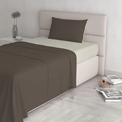 Imagen de Italian Bed Linen CL NC 2P Juego de sábanas Color Natural Plana 250x300, Hoja instalada 170x200cm+2 Almohadas 52x82cm, Gasolina/Botella Verde, MARRON/CREMA, doble