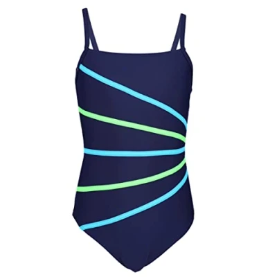 Imagen de Aquarti Bañador de Baño Deportivo Una Pieza para Niñas Tira, Azul Oscuro/Neón Verde/Azul Claro, 158
