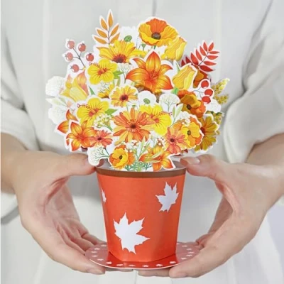 Imagen de Diese Klappkarten Tarjeta cumpleaños 3D original 15 x 20 cm con desplegable de flores felicitacion sobre