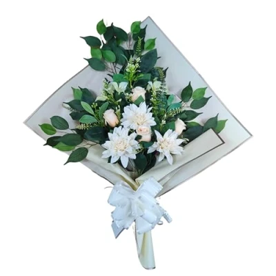 Imagen de DRW Ramo de Flores para Cementerio Artificiales con Jarron Meter en el Bote del 78x63x20 cm (Dalias te)