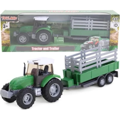 Imagen de Toyland® Juego de Tractor y camión Cisterna/Remolque 22,5 cm Acción Rueda Libre Juguetes Granja para niños (Remolque Verde)