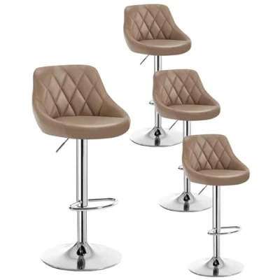 Imagen de WOLTU 4X Taburete de Bar con Respaldo Cuero Sintético Taburetes Alto Cocina Regulable en Altura Giratorio Sillas Escritorio Caqui BH23kk 4