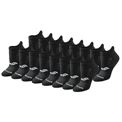 Imagen de Saucony Rundry Performance Heel Tab Athletic Socks, Available in S l (8, 24 Pairs) Calcetines, Negro sólido (16 Pares), M (Pack Mujer