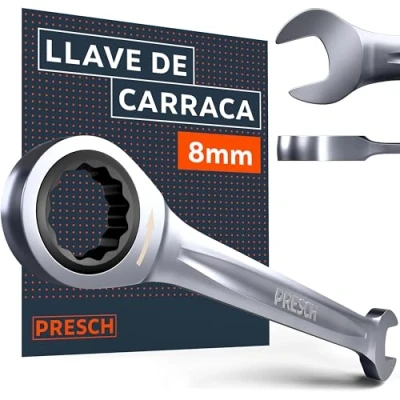 Imagen de PRESCH Llave carraca 8mm Ángulo de retorno mínimo (4, 90 dientes) Inclinación 15 para espacios reducidos duradera fresada con precisión