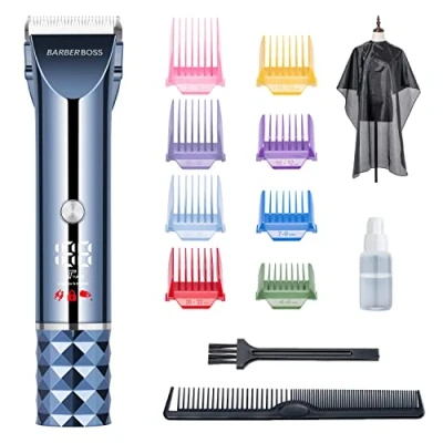 Imagen de BarberBoss Cortapelos Inalámbrico, Hombre, Recargable USB con 2 Ajustes de Velocidad, Pantalla LED, Cuchilla Titanio Cerámica, Profesional QR 2091