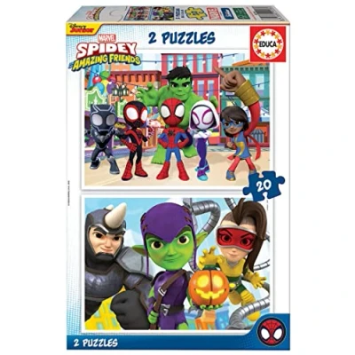 Imagen de Educa 2x20 Spidey &amp; His Amazing Friends, 2 Puzzles de cartón con 20 Piezas, diversión por Partida Doble, Medida aproximada Cada Puzzle: 28 x cm, A Partir 3 años (19296)