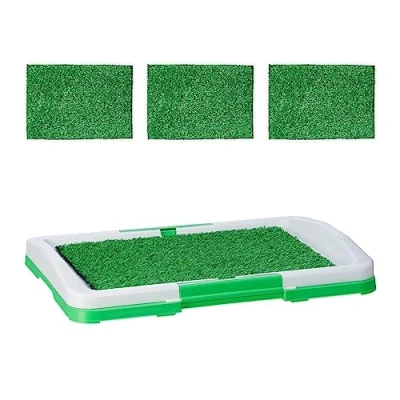 Imagen de Relaxdays Aseo para Perro con 4 Empapadores Césped, Bandeja Sanitaria Cachorros, Plástico 5,5x45,5x33cm, Blanco/Verde