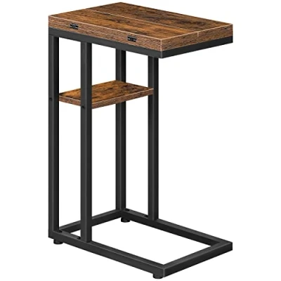 Imagen de HOOBRO Mesa Auxiliar de Sofá en Forma C Plegable, Pequeña Centro Estilo Industrial, Café con Estante Almacenamiento, Marrón Vintage EBF29SF01