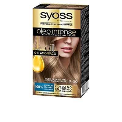 Imagen de SYOSS OLEO INTENSE Coloración Permanente Sin Amoníaco, Resultados de Peluquería, Cobertura Profesional Canas, Tono 8 50 Rubio Ceniza, 3 x 20 G
