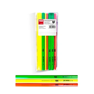 Imagen de TOX Neo Lapiz de carpintero, oval cuadrangular, colores fluorescentes, dureza media, para líneas 1 2 mm ancho, sin punta, longitud 250 mm, 09790106