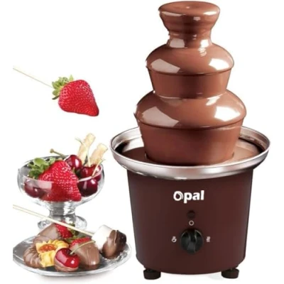 Imagen de Opal Juego de fondue fuente chocolate acero inoxidable gran tamaño, 0.9L 100W, máquina eléctrica 3 niveles con base olla fusión en caliente