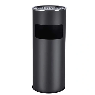 Imagen de SONGMICS Basurero con Cenicero de Pie, Cubo Interior Extraíble, Basura Acero Exterior para la Oficina, el Hotel y Jardín, 24,5 x 60,5 cm (Dia. Alto), Negro LTB17C