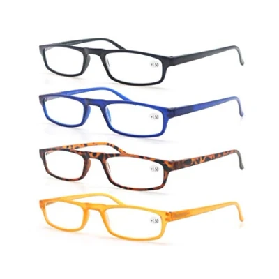 Imagen de MODFANS Un Pack de Cuatro Gafas Lectura 1.5 para Hombres/Mujeres Lente Clara,Vision Clara Moda,Practicas,Ligeras,Comodas,Colores Negro Azul Marron Amarillo